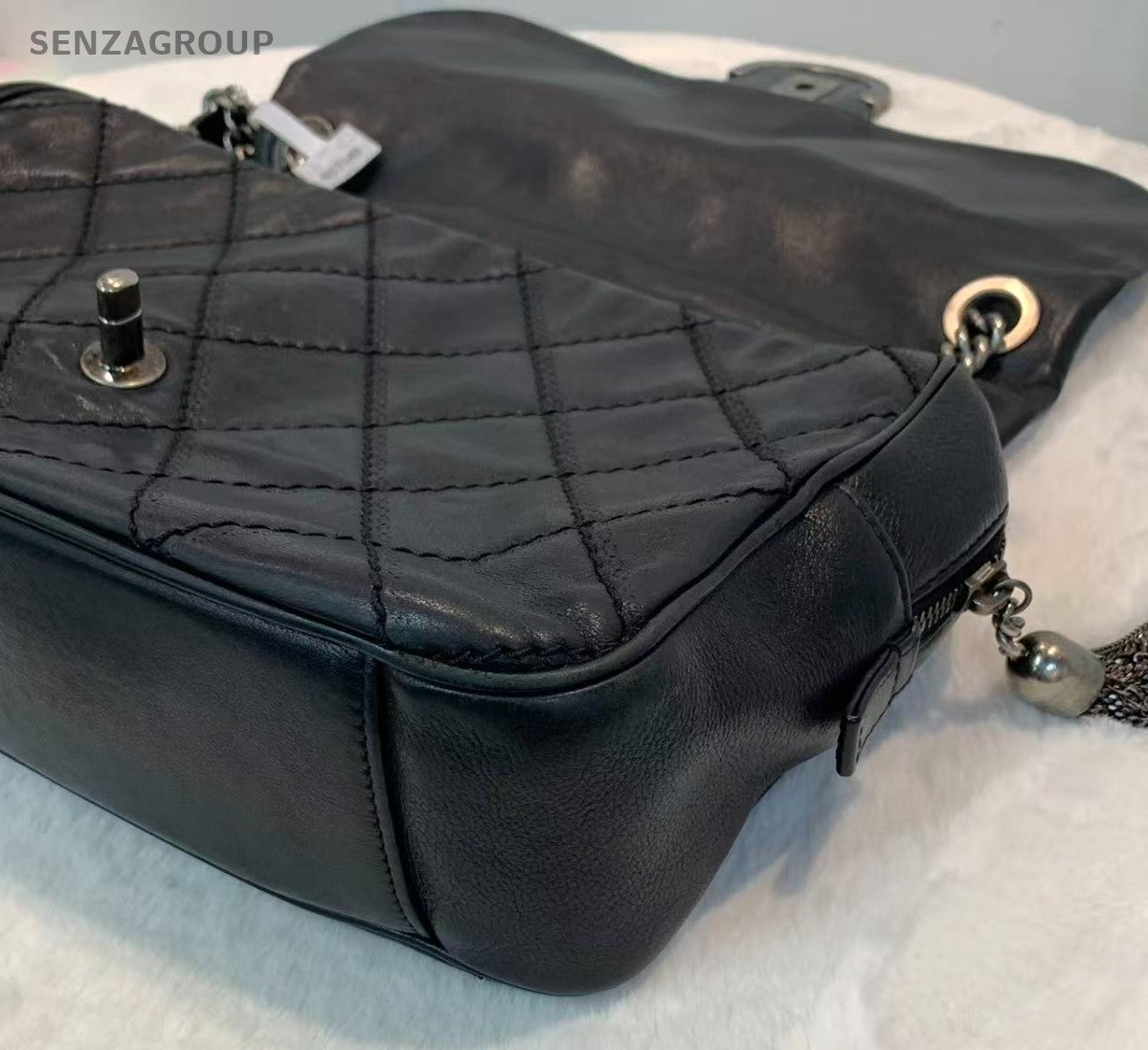 Chanel Edinburgh Calfskin Chain Shoulder Bag Diamond Black Silver Women Classic