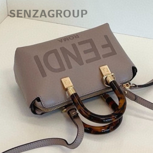 Fendi By The Way Mini Calfskin Top Handle Bag Crossbody Gray Gold Women Classic