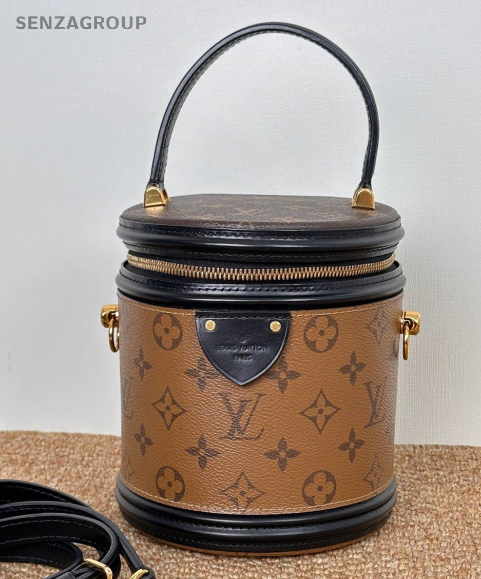 Louis Vuitton Monogram Cannes Top Handle Bag Crossbody Black Gold Women Classic