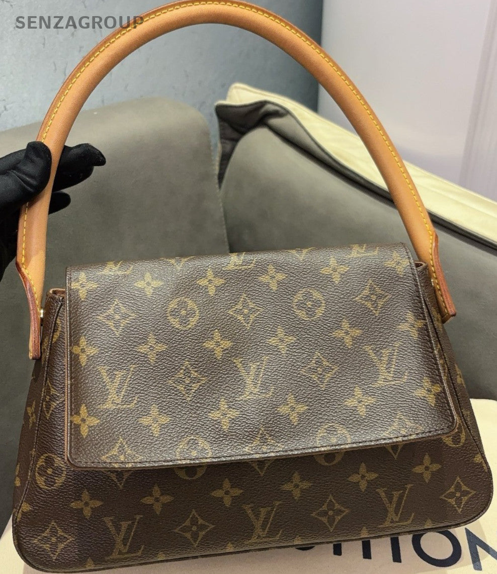 Louis Vuitton looping Monogram PM Top Handle Bag Brown Orange Women Classic