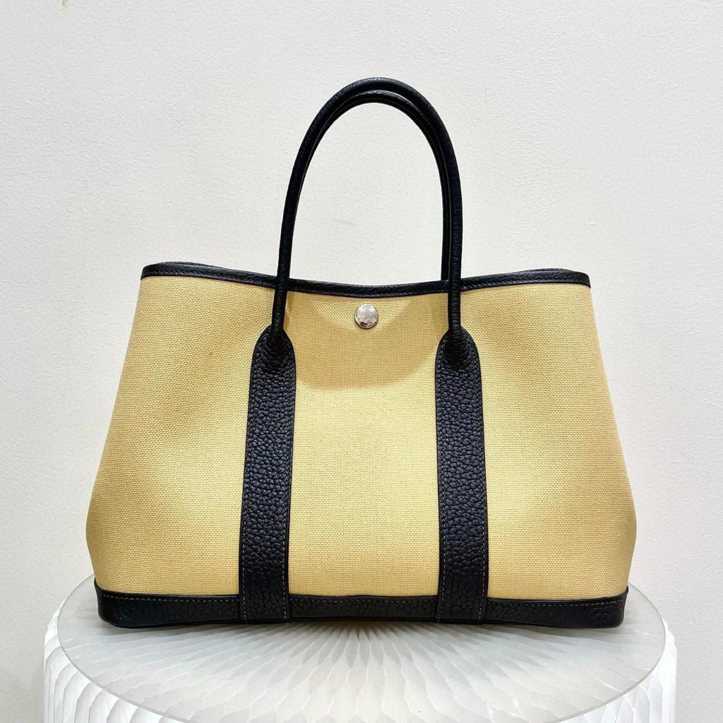 Hermes Garden Party30 Tote Top Handle Bag Yellow Silver Women Classic