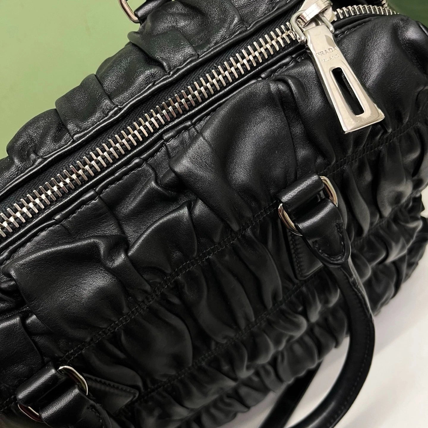 Prada Tote Bag 2ways Black Silver Hardware Crossbody Bag Excellent