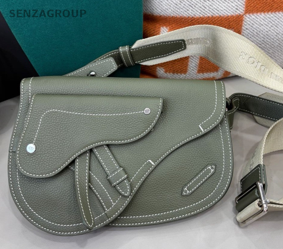 Christian Dior Saddle 2Way Shoulder Bag Crossbody Green Silver Unisex Adults