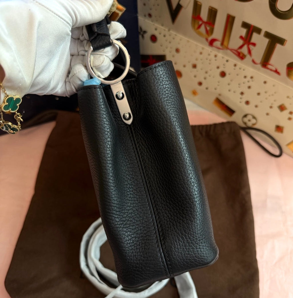 Louis Vuitton Capucines BB Calfskin Top Handle Bag Crossbody Black Silver Women
