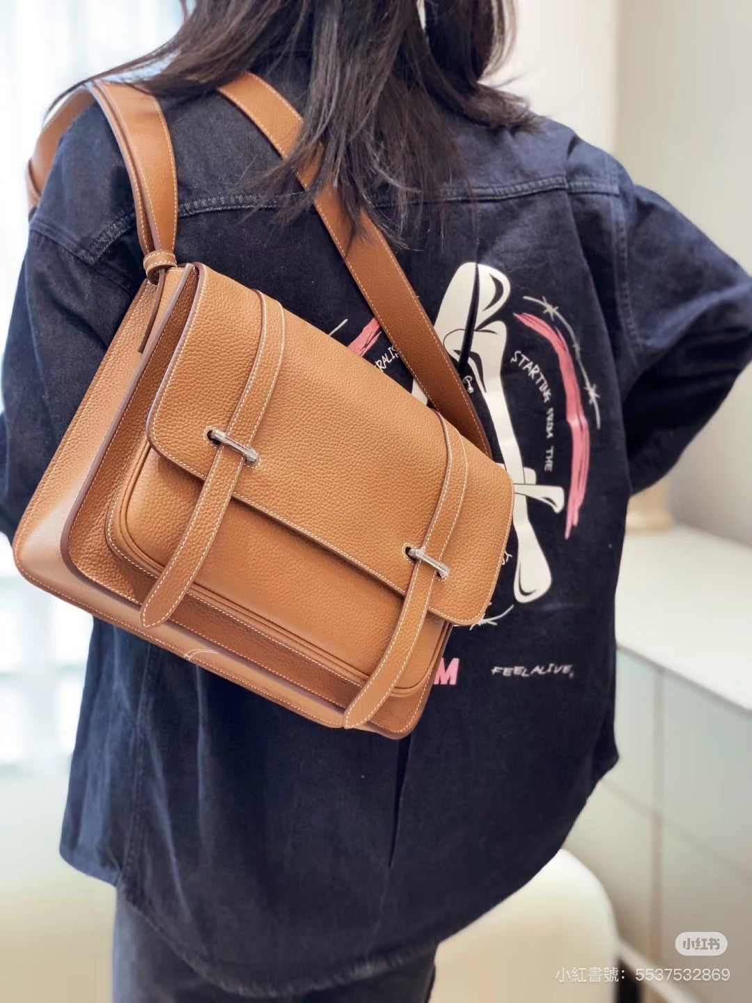 Hermes Steve PM TC Leather Shoulder bag Crossbody Brown Gold
