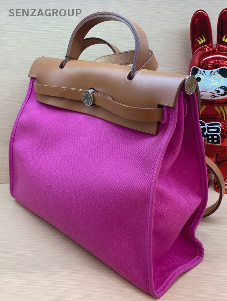 Hermes herbag31 Canvas Top Handle Bag Purple Women