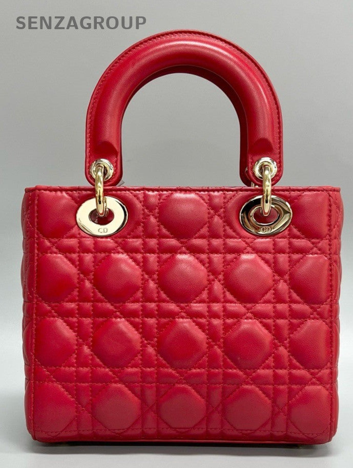 Christian Dior Lady Dior 2Way Crossbody Shoulder Bag Red Gold Women Classic