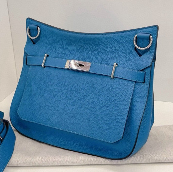 Hermes Jypsiere 2Way Shoulder Bag Crossbody Blue Silver Unisex Adults Classic