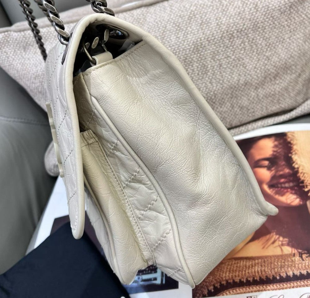 Saint Laurent Niki MM Chain Shoulder Bag White Silver Used Women Classic