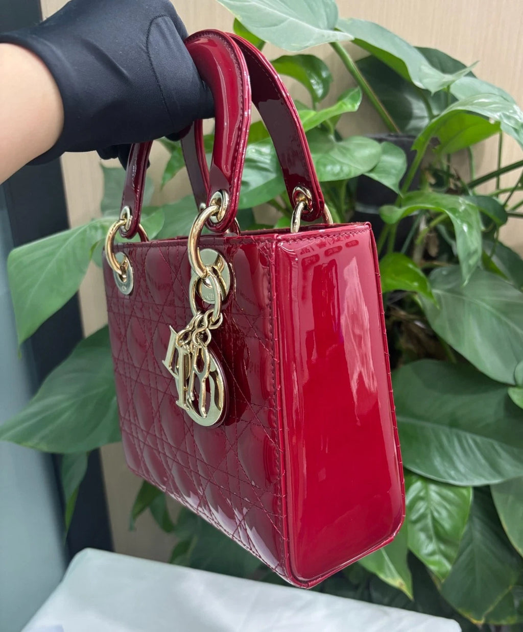 Dior Lady Dior Red Shoulder Bag Top Handle Excellent