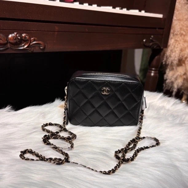CHANEL Caviar Leather Camera Chain Crossbody Bag For Women