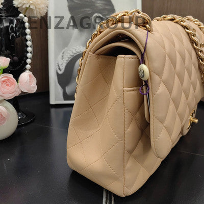 Chanel Classic Flap Jumbo Beige Gold Hardware Shoulder Crossbody Bag