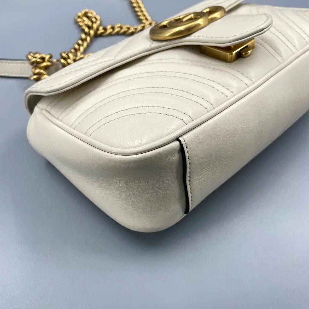 Gucci Marmont22 Leather Shoulder Bag For Women White Gold