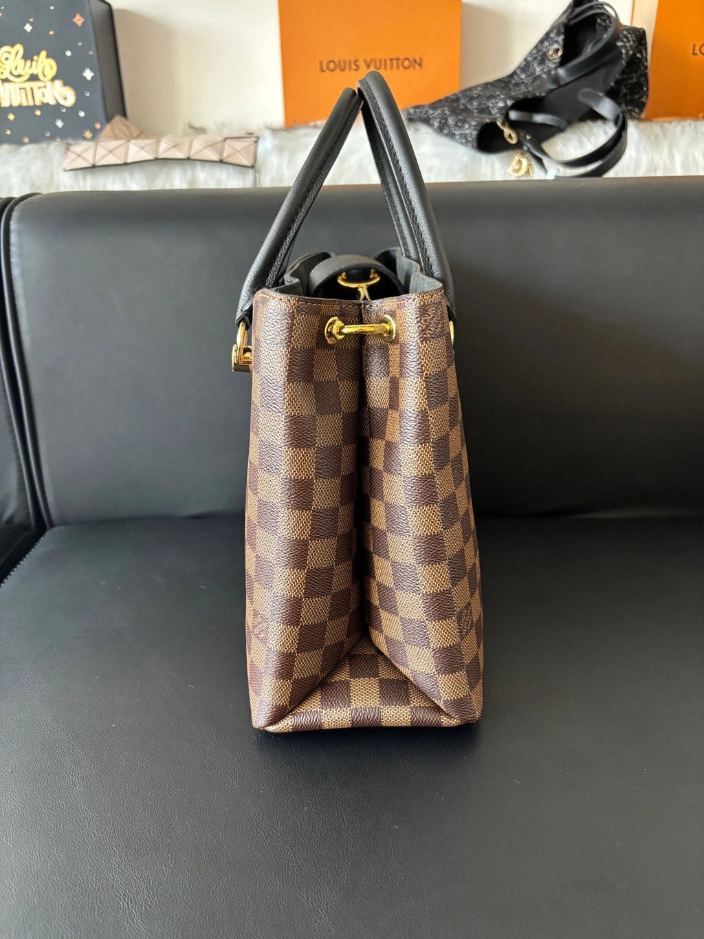 Louis Vuitton Riverside Damier Ebene Tote Top Handle Crossbody Bag Women