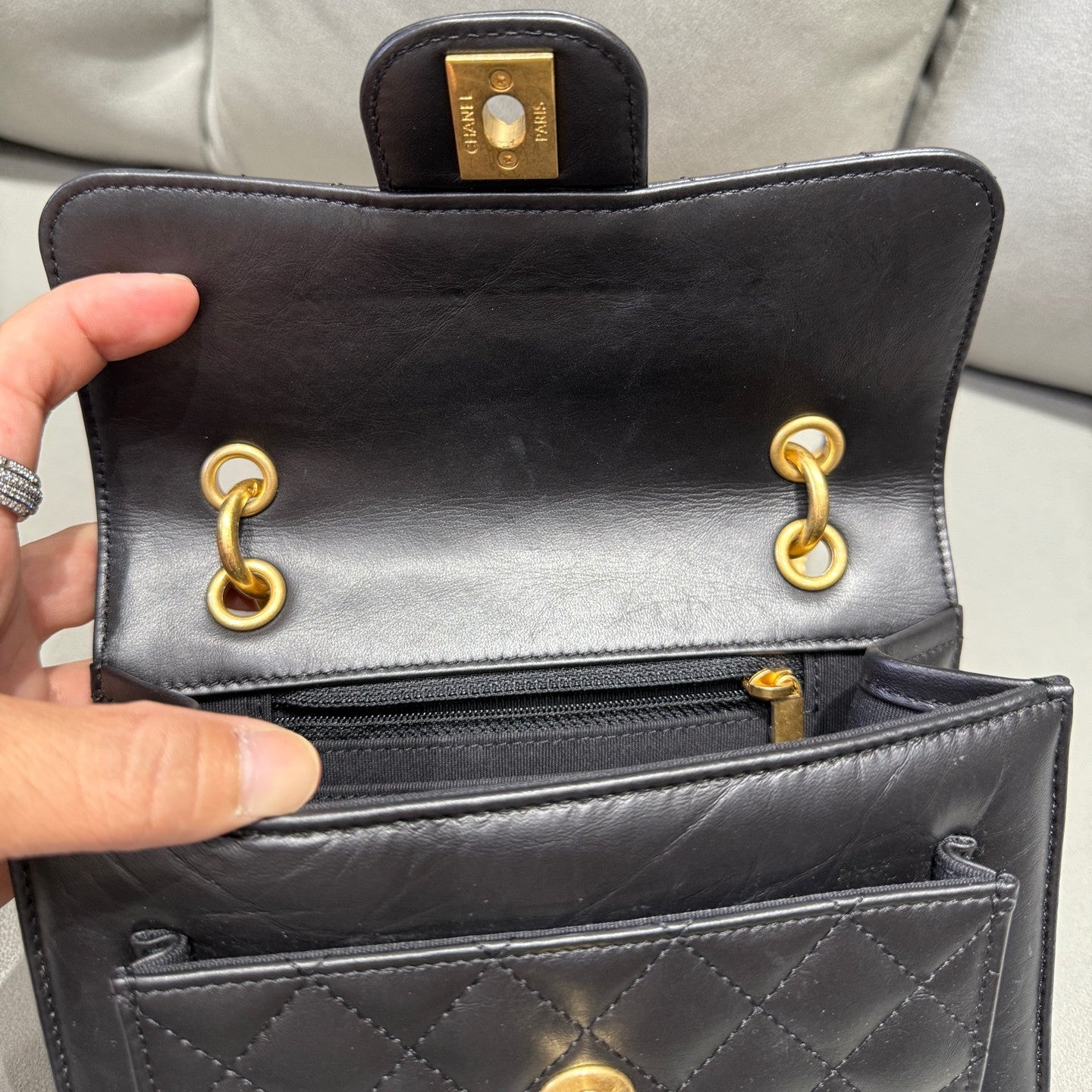 Chanel 23S Messenger Bag Black Quilted Gold Chain Crossbody Shoulder Bag