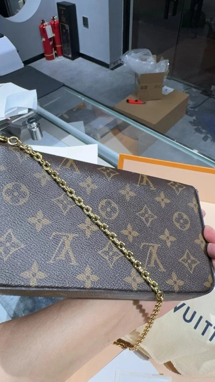 Louis Vuitton Felicie Pochette Monogram Brown Canvas Crossbody Shoulder Bag