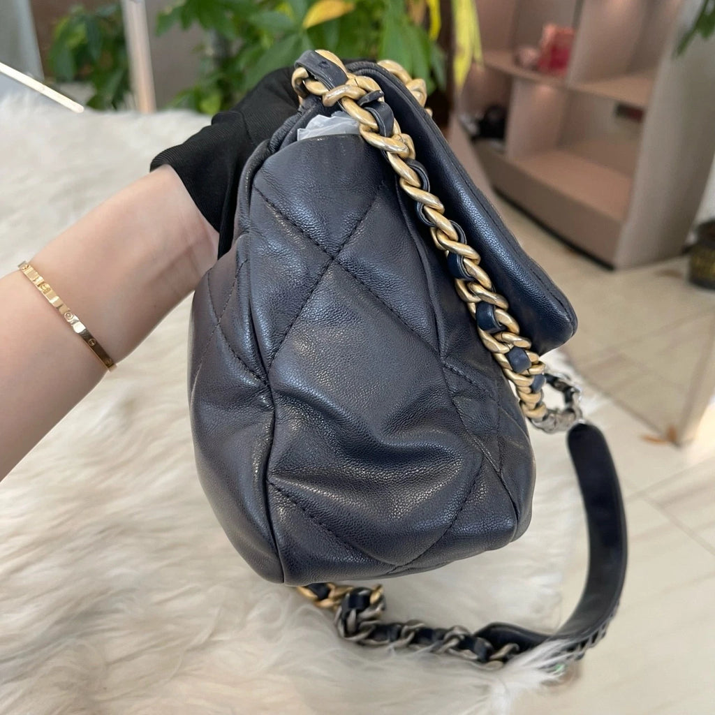 Chanel 19 Small Chain Shoulder Bag Black Gold Classic Women's