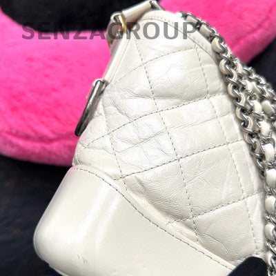 Chanel Small Gabrielle Hobo Bag White Gold Quilted Chain Shoulder Crossbody