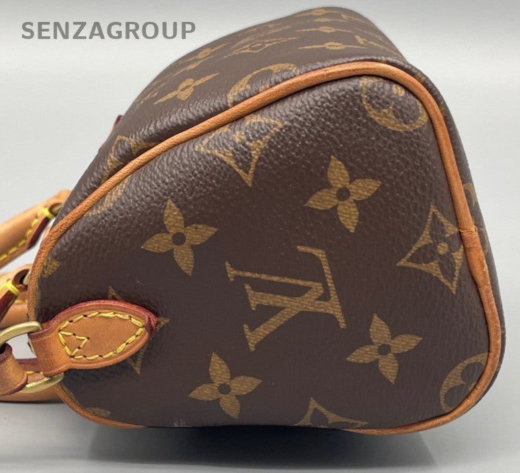 Louis Vuitton Speedy Nano Monogram Top Handle Bag Crossbody Brown Gold Women