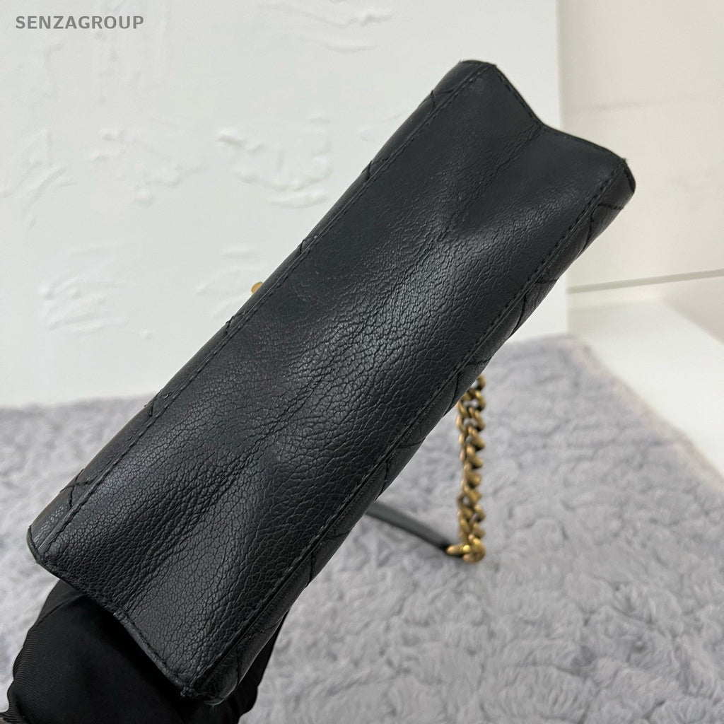 Chanel Diamond Chain Black Gold Shoulder Bag Crossbody Women Classic Designer