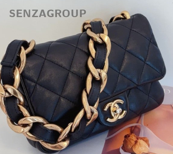 Chanel Classic Flap 22S Chain Shoulder Bag Black Gold Women Fashion
