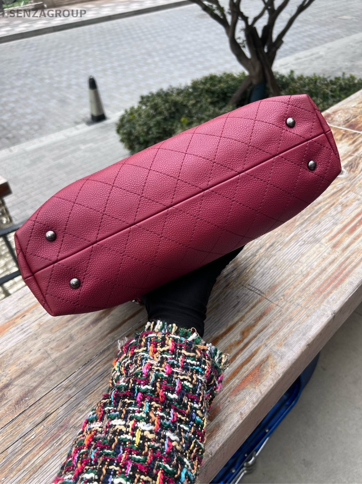 CHANEL Diamond pattern Top Handle 2way Shoulder Handbag Red Silver Women