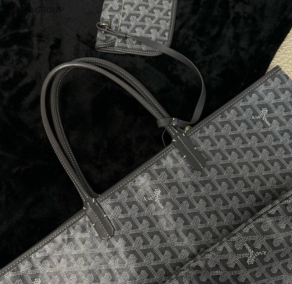 Goyard MM Canvas Monogram Tote Top Handle Shoulder Bag With Pouch Women Gray.
