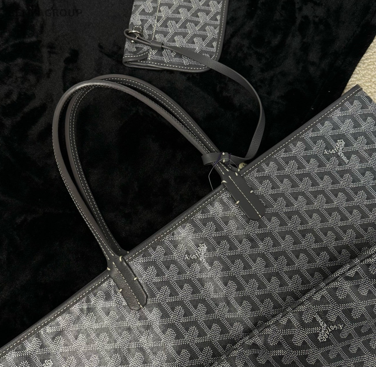 Goyard MM Canvas Monogram Tote Top Handle Shoulder Bag With Pouch Women Gray.