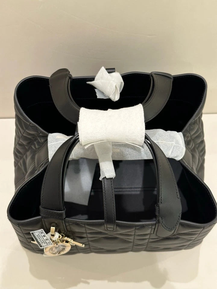 Authentic Dior Toujours Medium Black Tote Top Handle Bag For Women