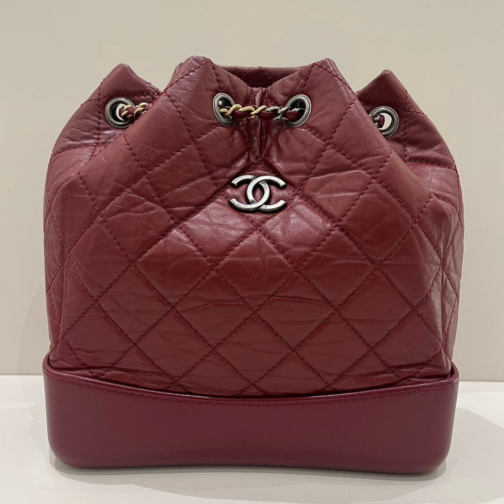 Chanel Gabrielle Backpack Red Silver Quilted Classic Women's Bag