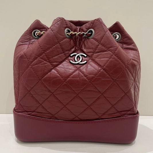 Chanel Gabrielle Backpack Red Silver Quilted Classic Women's Bag