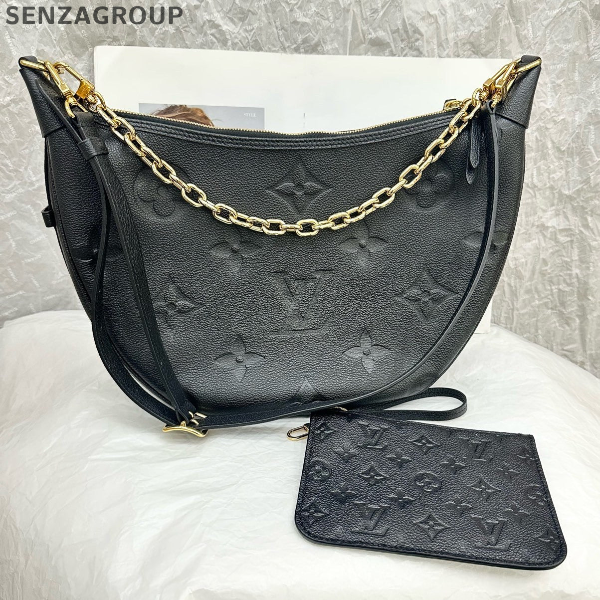 Louis Vuitton Loop Hobo Leather Chain Shoulder Bag Black Gold