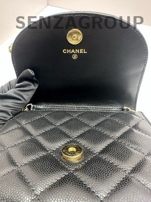 Chanel Black Caviar Leather WOC Saddle Bag Chain Strap Classic Women