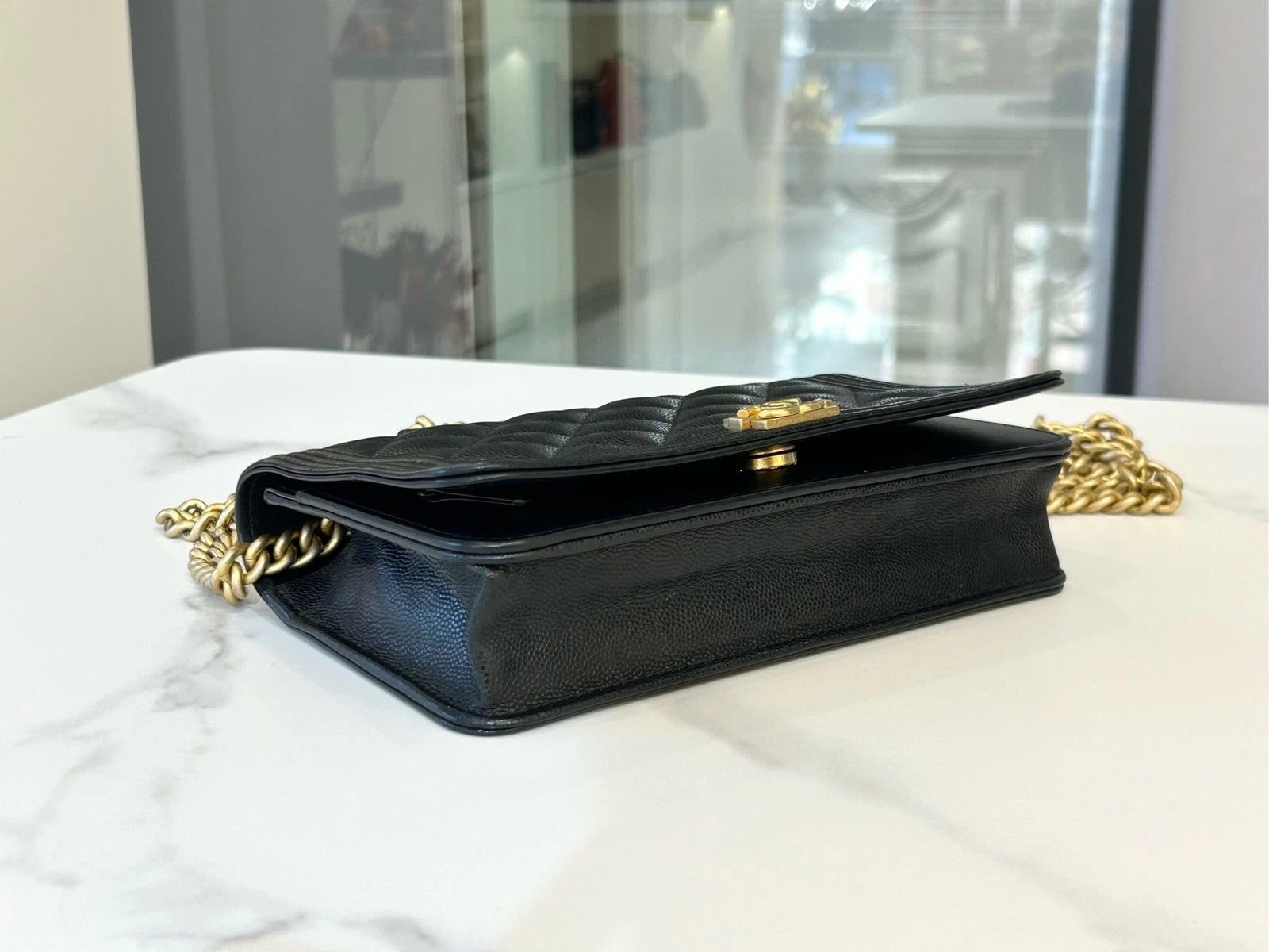 CHANEL Leboy Black Gold WOC Crossbody Bag For Women
