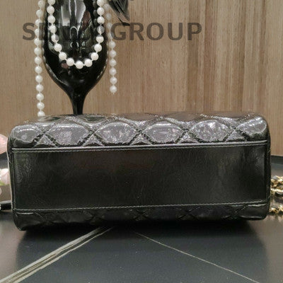 Chanel Bowling Quilted Chain Shoulder Bag Black Gold Classic Women's