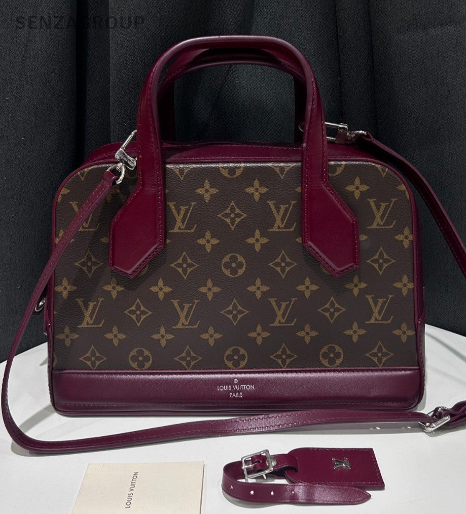 Louis Vuitton Dora Mng PM Monogram Top Handle Bag Crossbody Red Silver Women