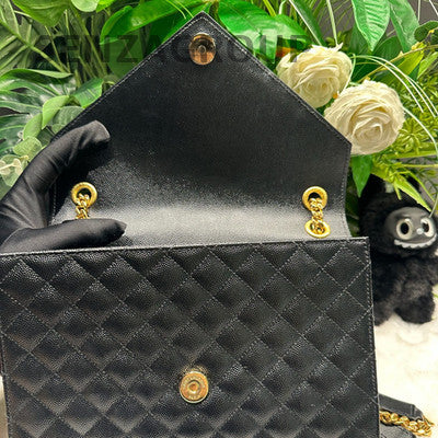 Saint Laurent Black Gold Envelope Chain Crossbody Bag Medium Classic