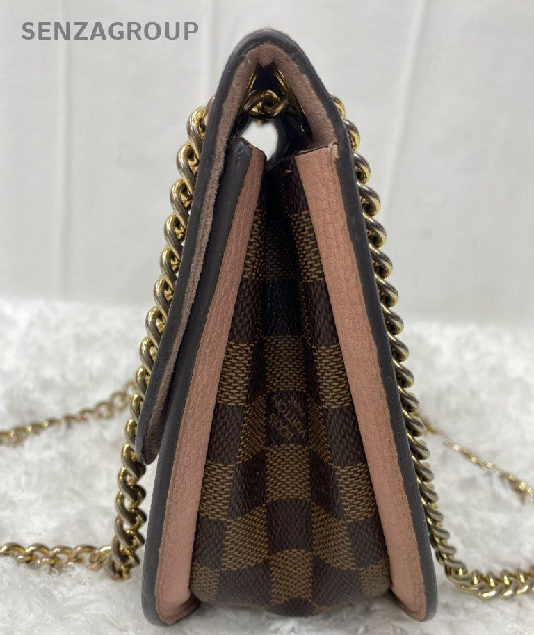 Louis Vuitton Damier Chain Shoulder Bag Crossbody Brown Pink Gold Women Classic
