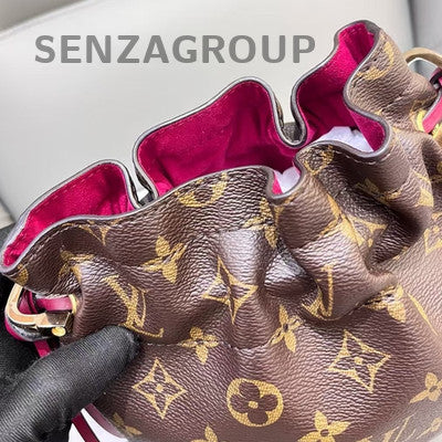 Louis Vuitton Monogram Bucket Bag Brown Red Gold Buckle Women Fashion