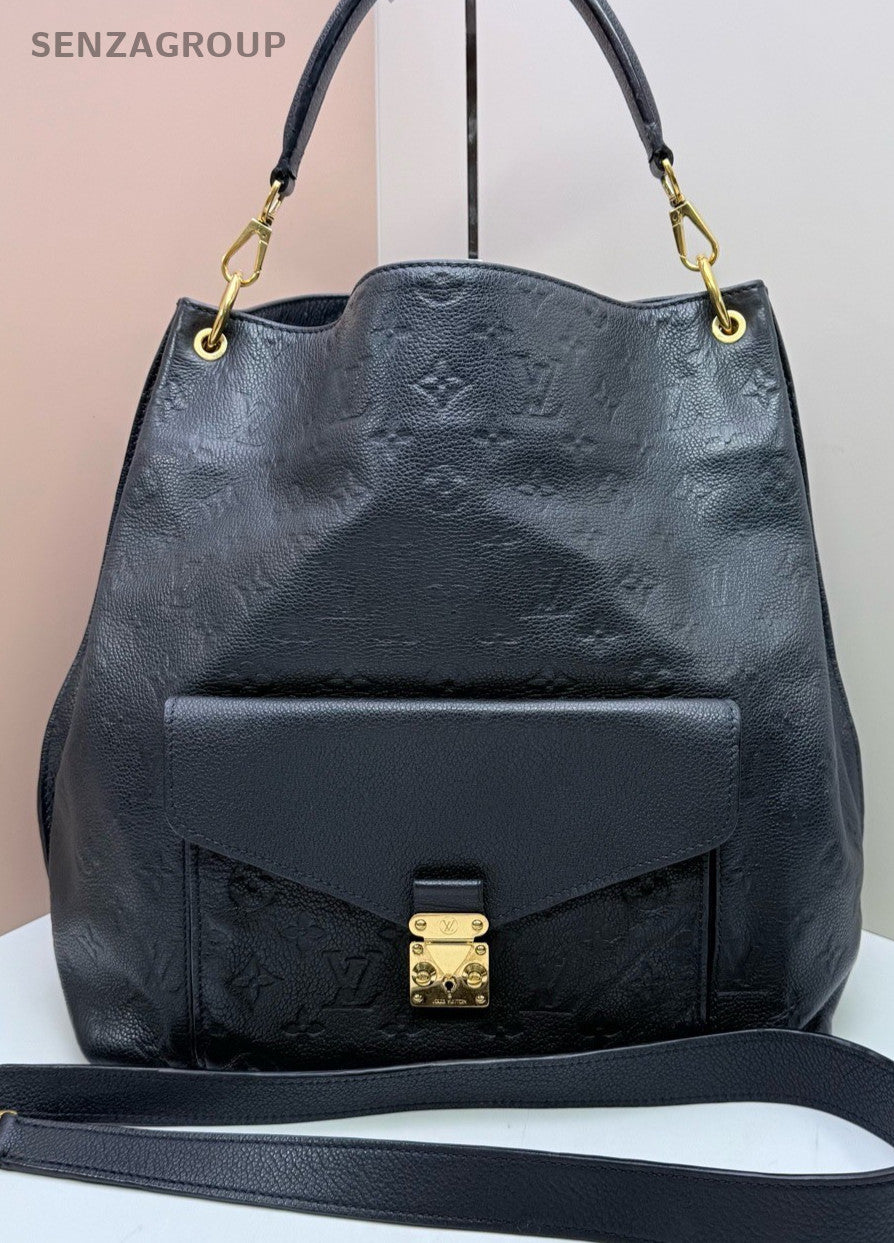 Louis Vuitton Monogram Tote Shoulder Bag Black Gold Women Classic