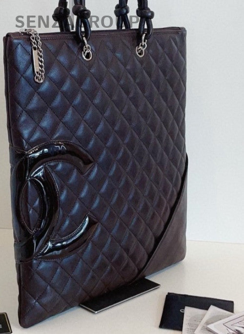 Chanel Chocolate Brown Tote Handbag Silver Used Women Classic Designer