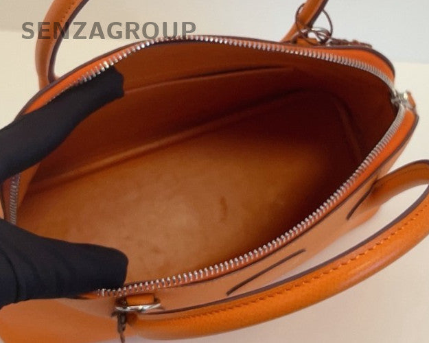 Hermes Bolide Epsom Leather Top Handle Bag Crossbody Orange Silver Women Classic