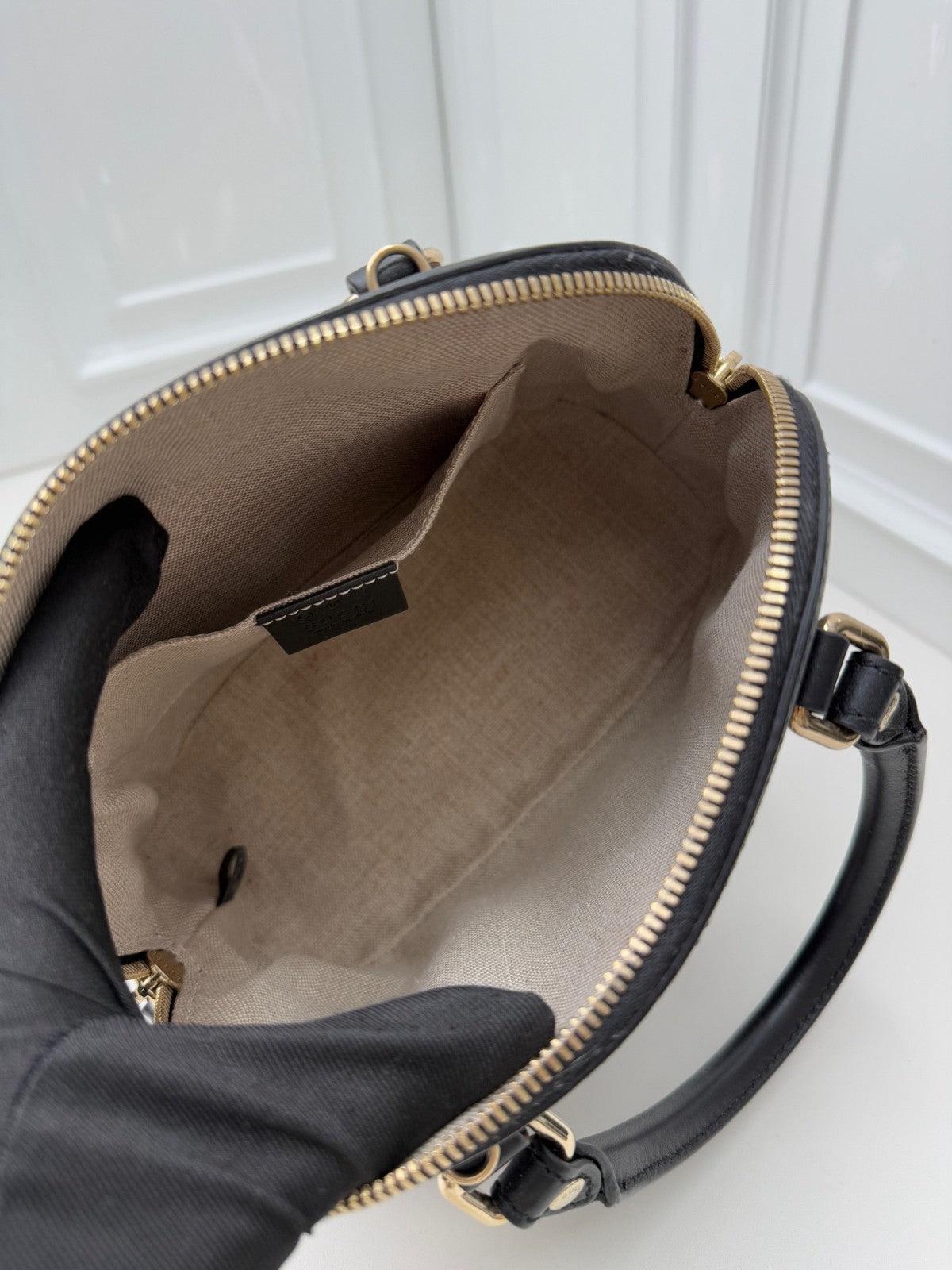 GUCCI Alma bb Monogram Empreinte 2WAY Shoulder Handbag Black Gold Women