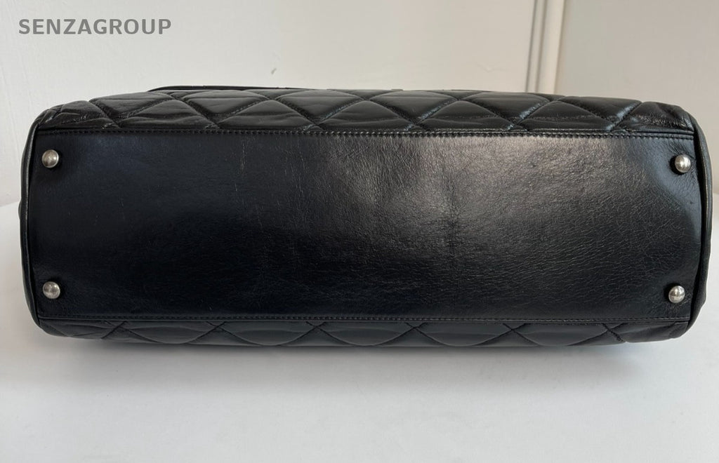 CHANEL Briefcase Top Handle Oil waxed leather Chain Shoulder Handbag Women Black