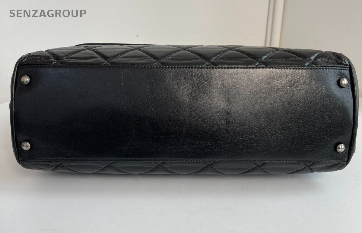 CHANEL Briefcase Top Handle Oil waxed leather Chain Shoulder Handbag Women Black