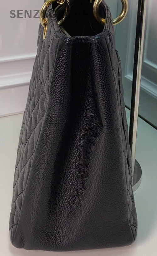 Chanel GST Chain Shoulder Bag Black Gold Used Women Classic Designer