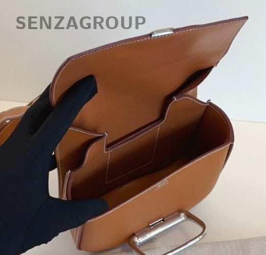 Hermes Della Mini Epsom Leather 2Way Shoulder Bag Crossbody Brown Silver Classic