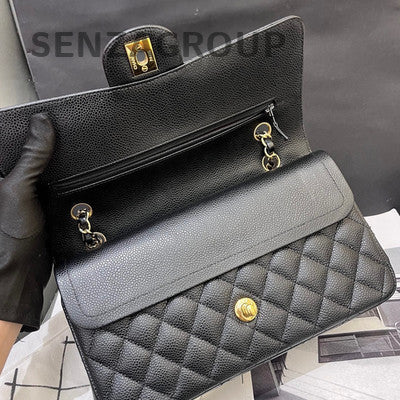Chanel Black Caviar Leather Medium Classic Flap Bag with Chain Strap