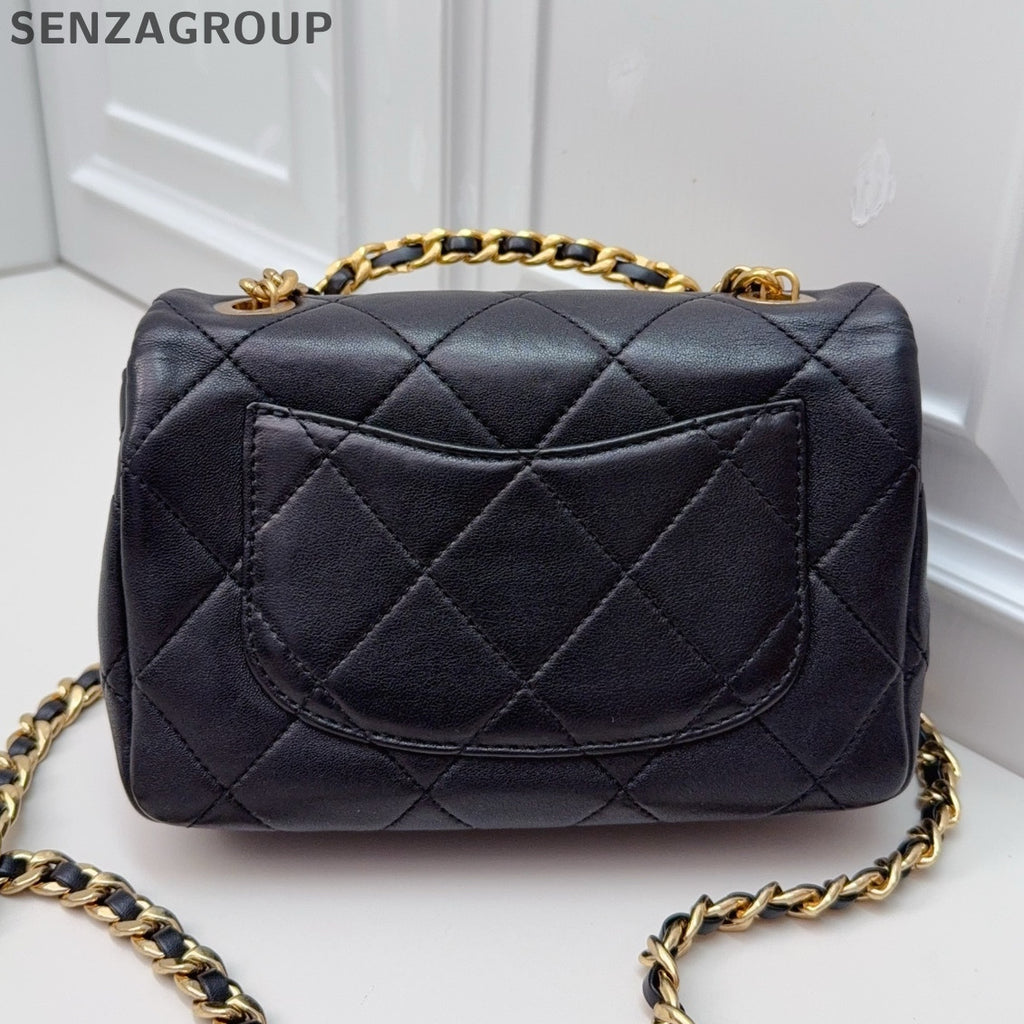 Chanel Classic Flap Black Gold Small Chain Shoulder Bag Quilted