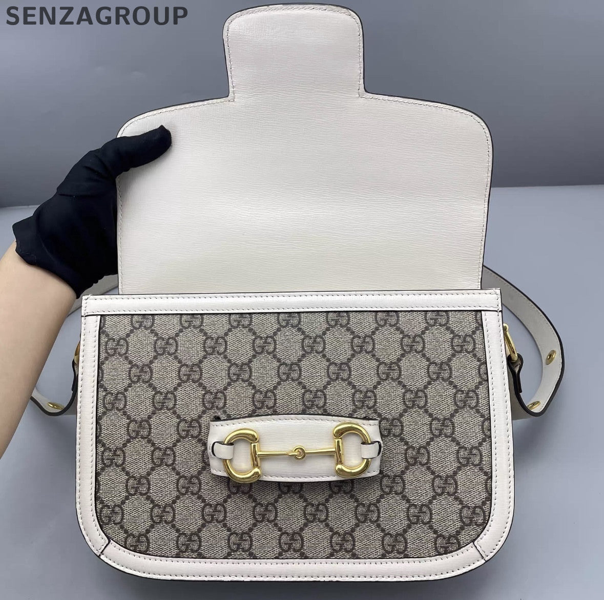Gucci 1955 Horsebit Medium Shoulder Bag White GG Supreme